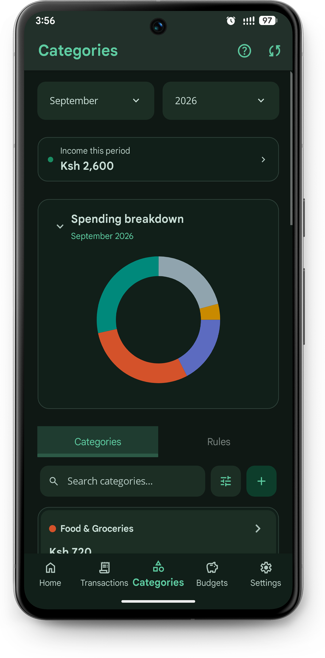 Categories screen
